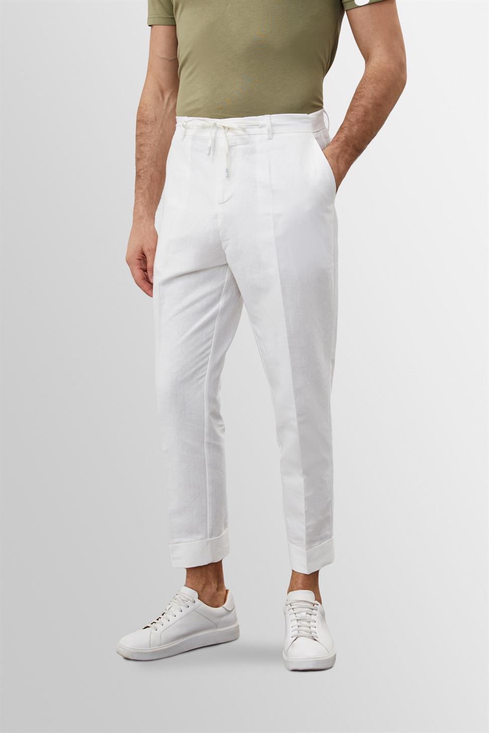 بنطلون رجالي عالي الخصر مصنوع من الكتان بنسبة 100%