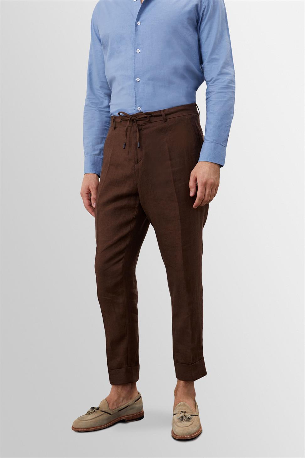 بنطلون رجالي عالي الخصر مصنوع من الكتان بنسبة 100%