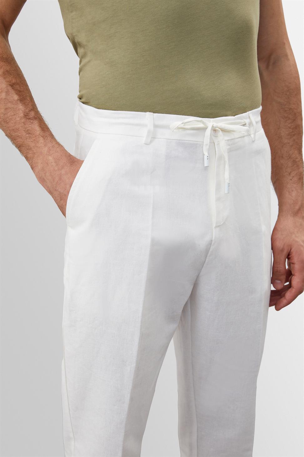 بنطلون رجالي عالي الخصر مصنوع من الكتان بنسبة 100%