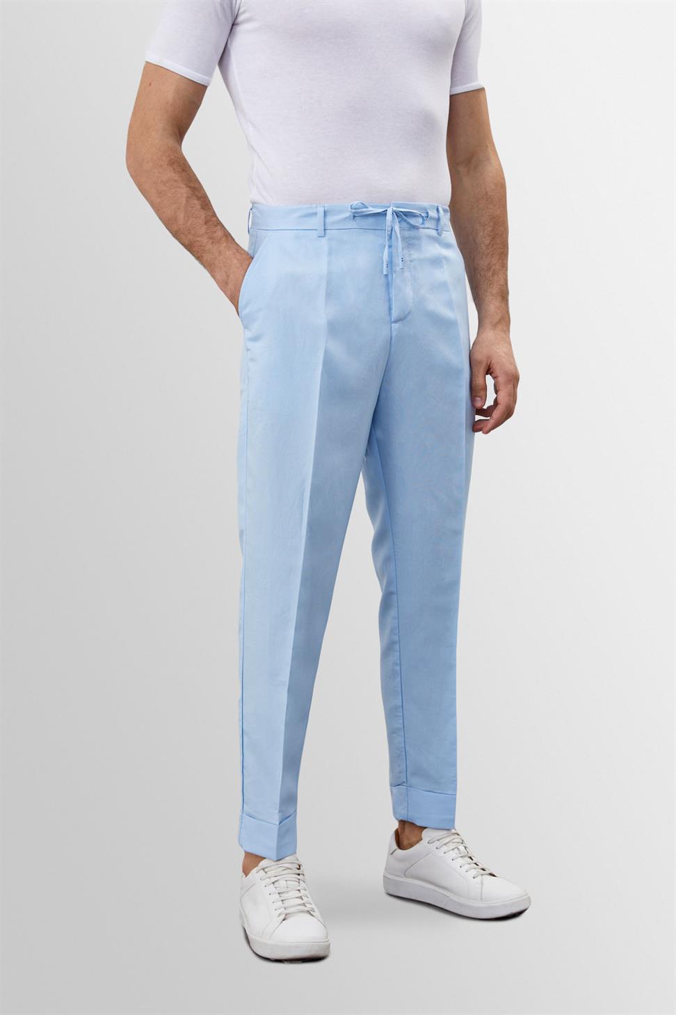 بنطلون رجالي عالي الخصر مصنوع من الكتان بنسبة 100%