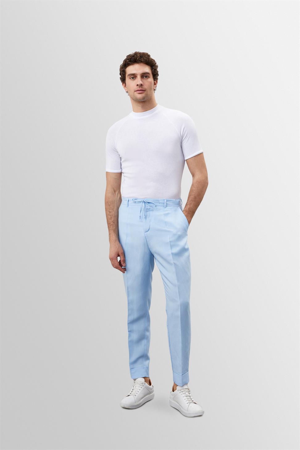بنطلون رجالي عالي الخصر مصنوع من الكتان بنسبة 100%