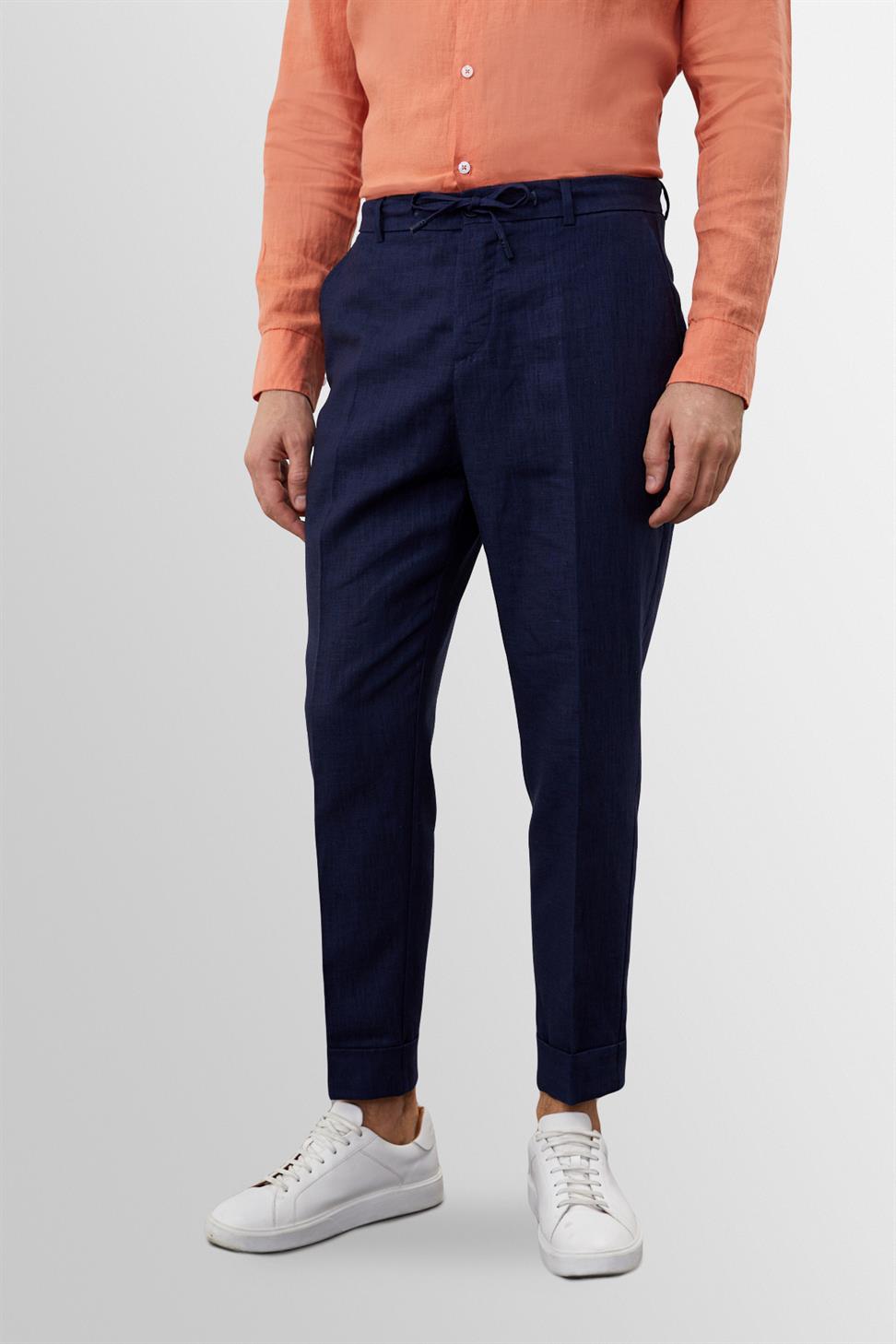 بنطلون رجالي عالي الخصر مصنوع من الكتان بنسبة 100%