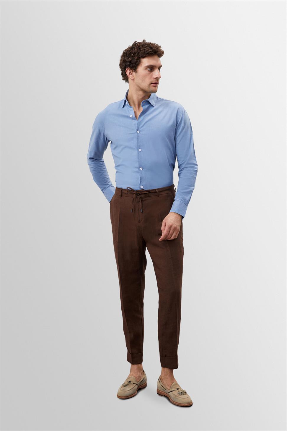 بنطلون رجالي عالي الخصر مصنوع من الكتان بنسبة 100%