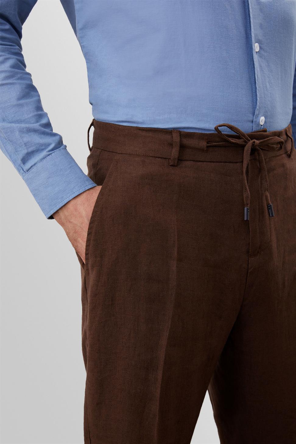 بنطلون رجالي عالي الخصر مصنوع من الكتان بنسبة 100%