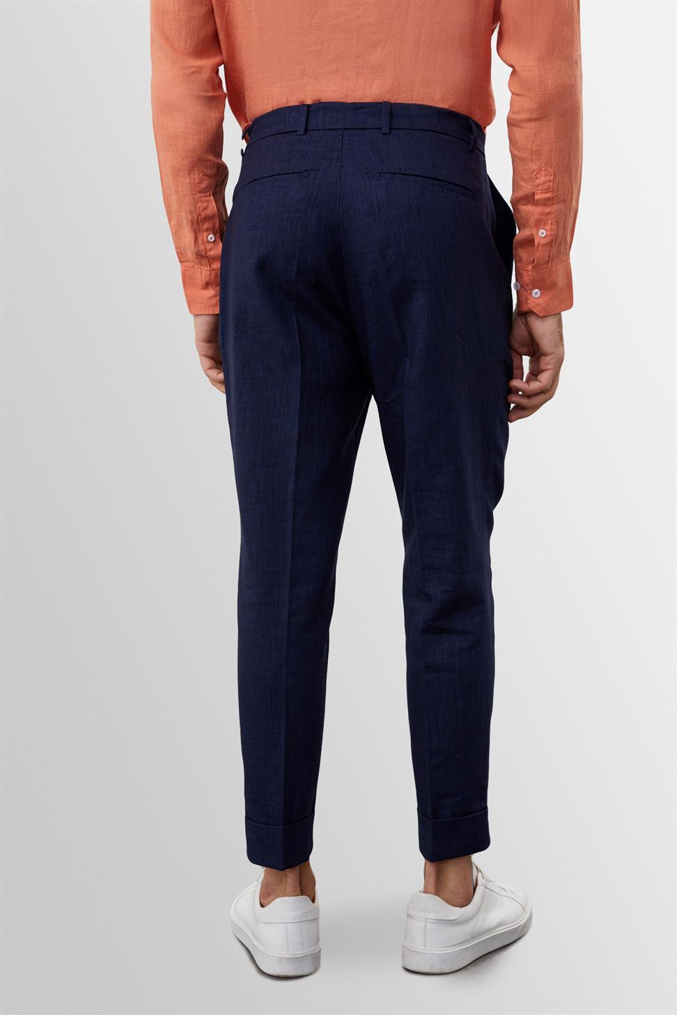 بنطلون رجالي عالي الخصر مصنوع من الكتان بنسبة 100%