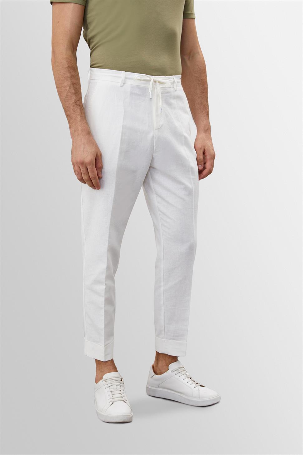 بنطلون رجالي عالي الخصر مصنوع من الكتان بنسبة 100%