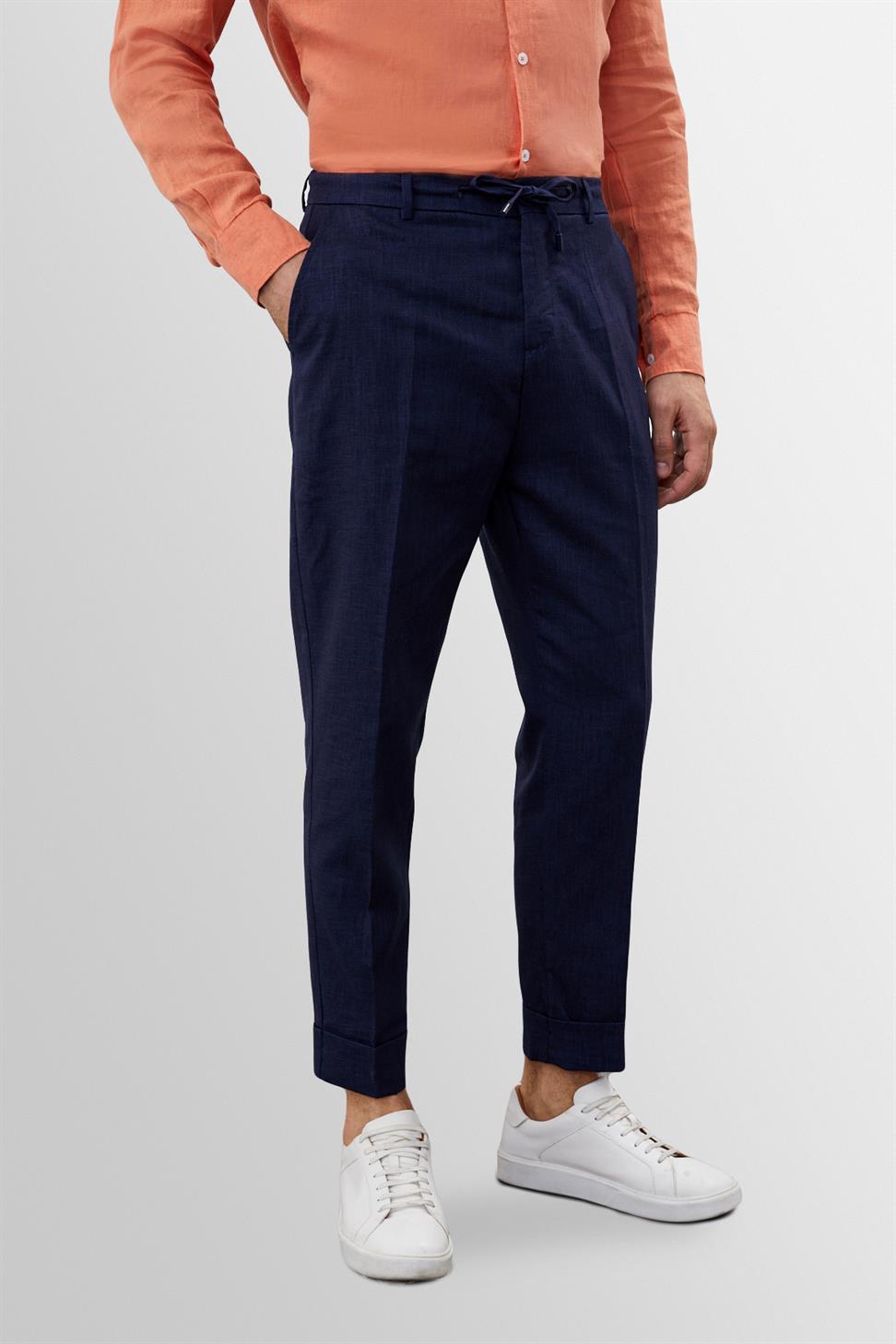 بنطلون رجالي عالي الخصر مصنوع من الكتان بنسبة 100%