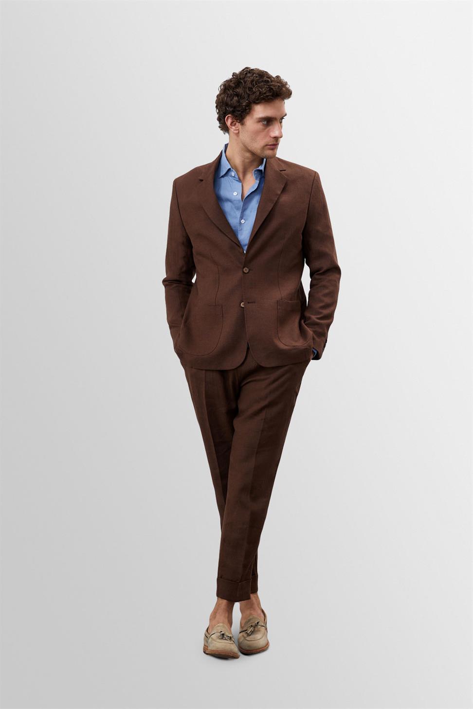 بنطلون رجالي عالي الخصر مصنوع من الكتان بنسبة 100%