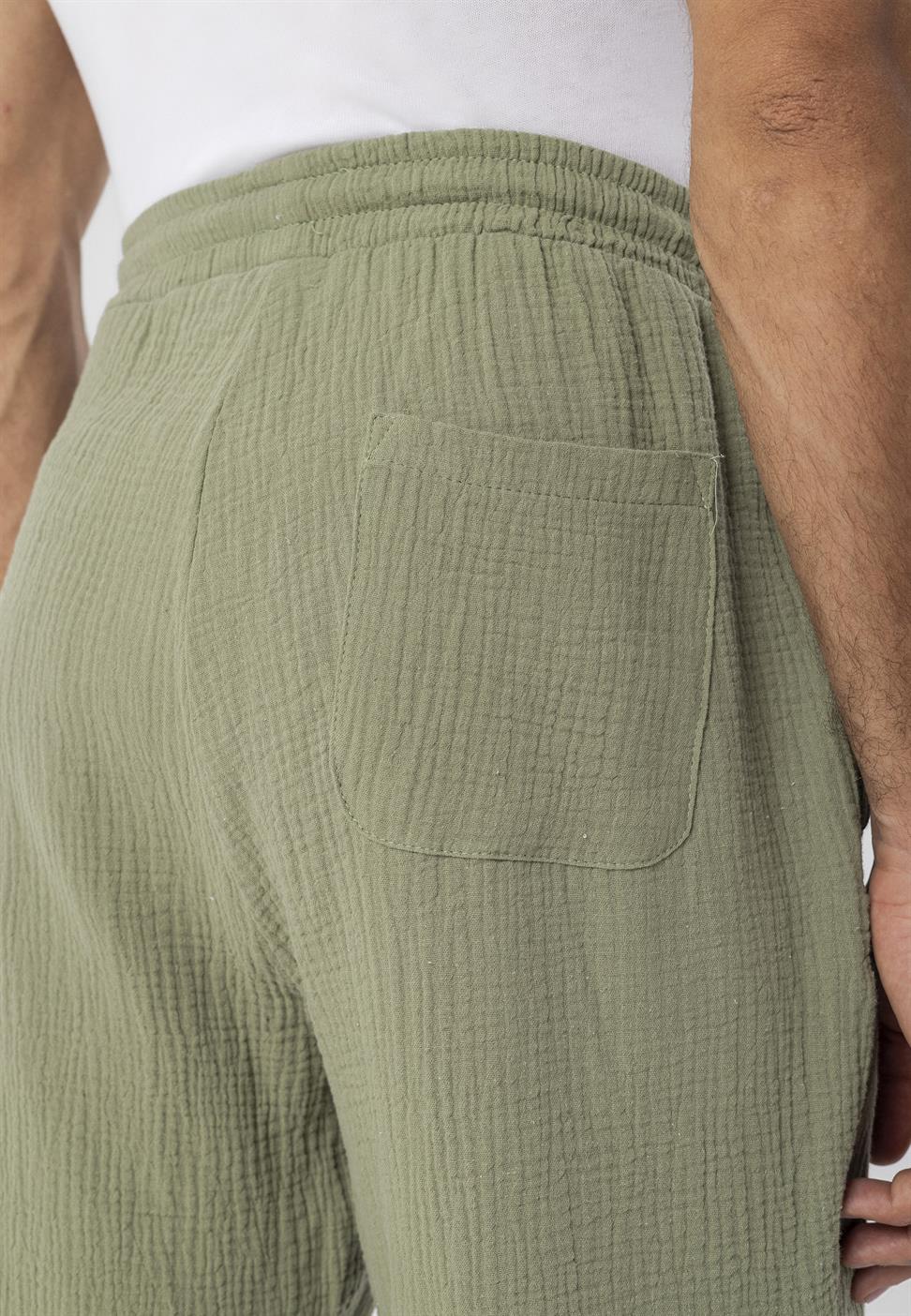 بنطلون رجالي من قماش الموسلين عالي الخصر مع خصر برباط