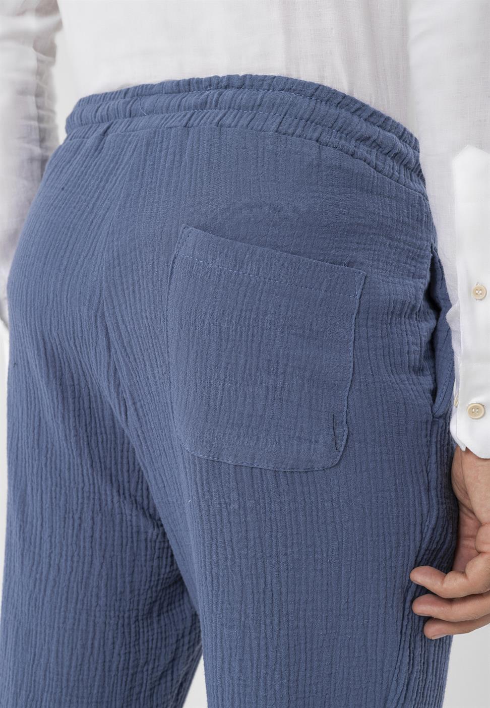 بنطلون رجالي من قماش الموسلين عالي الخصر مع خصر برباط