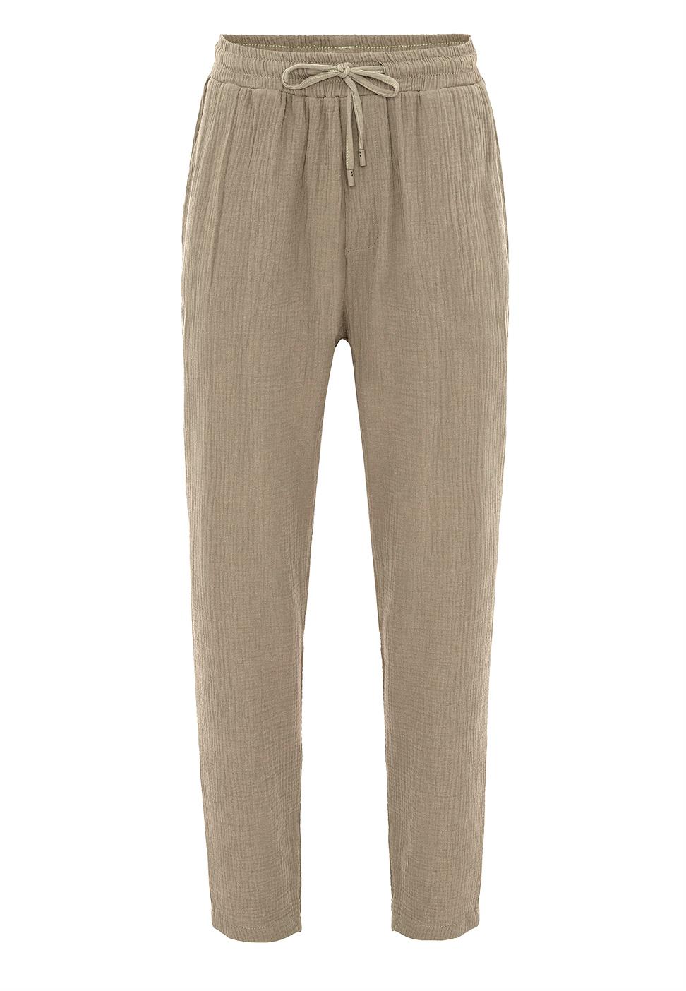 بنطلون رجالي من قماش الموسلين عالي الخصر مع خصر برباط