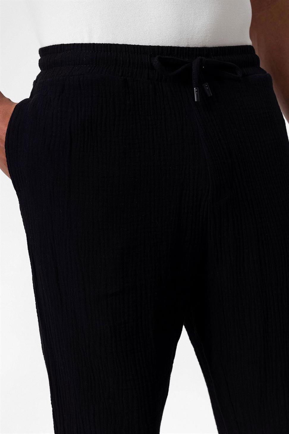 بنطلون رجالي من قماش الموسلين عالي الخصر مع خصر برباط