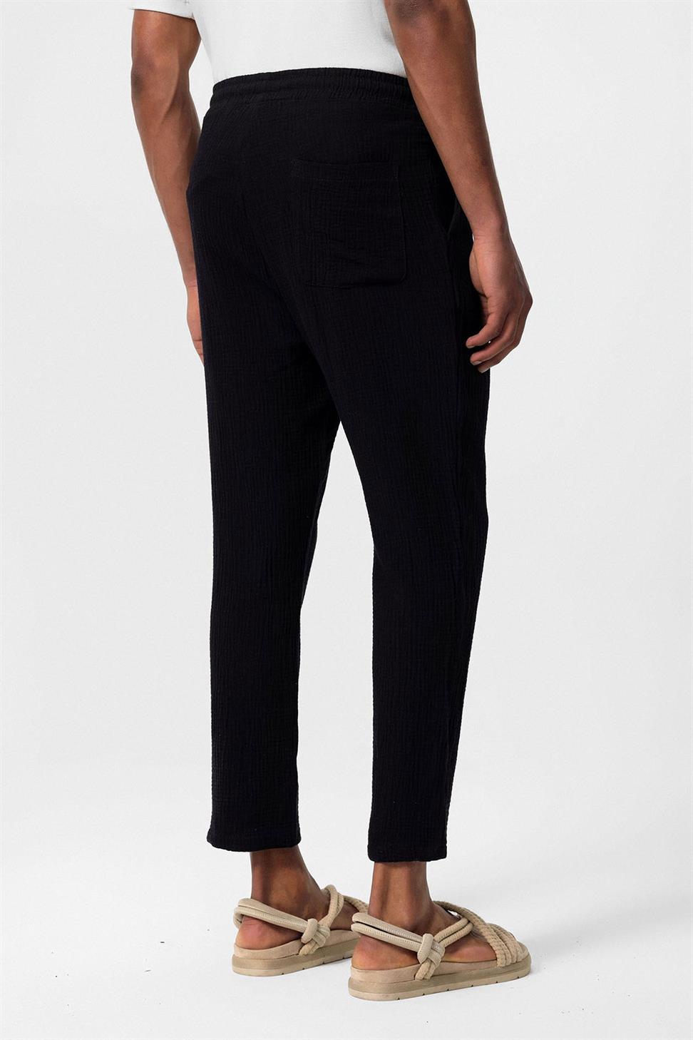 بنطلون رجالي من قماش الموسلين عالي الخصر مع خصر برباط