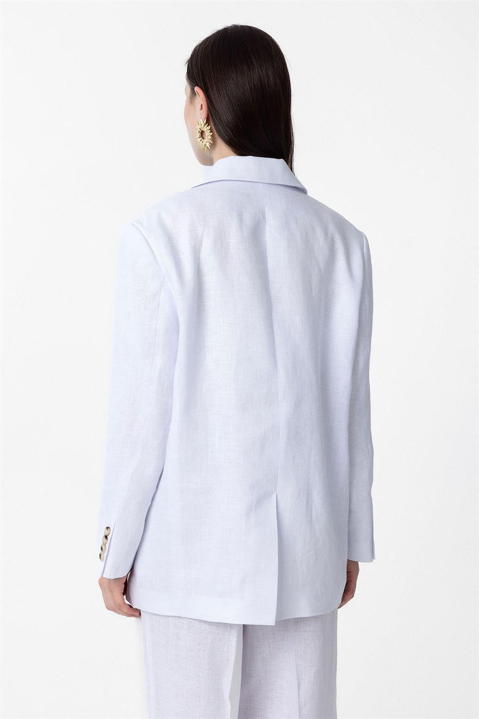 Antioch Beyaz 100% Keten Kadın Blazer Ceket