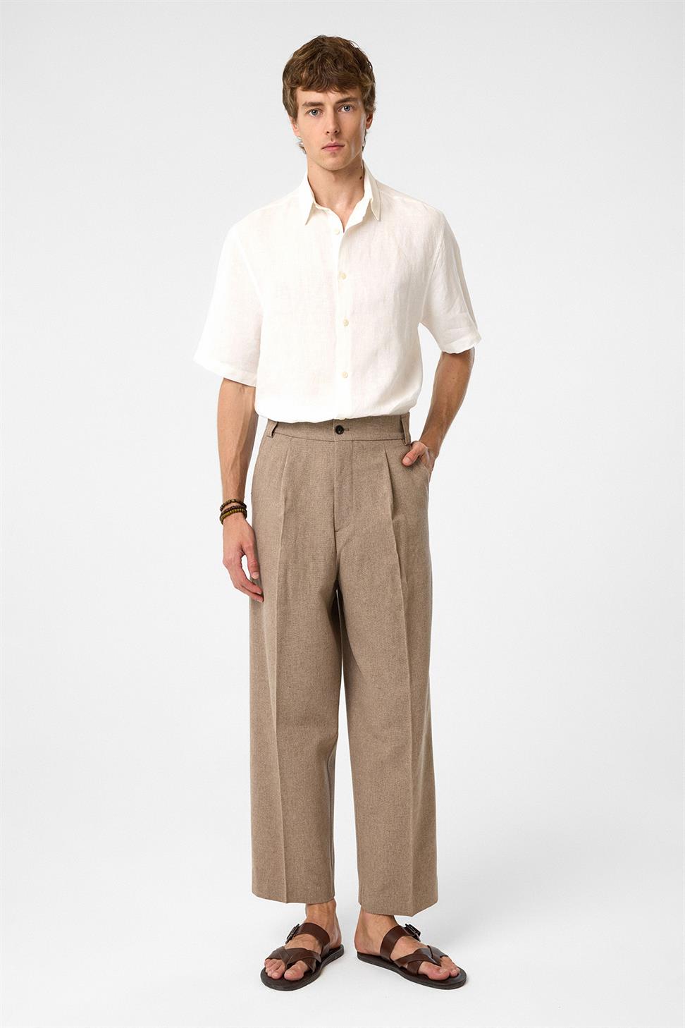 Antioch Beyaz 100% Keten Relaxed Erkek Gömlek