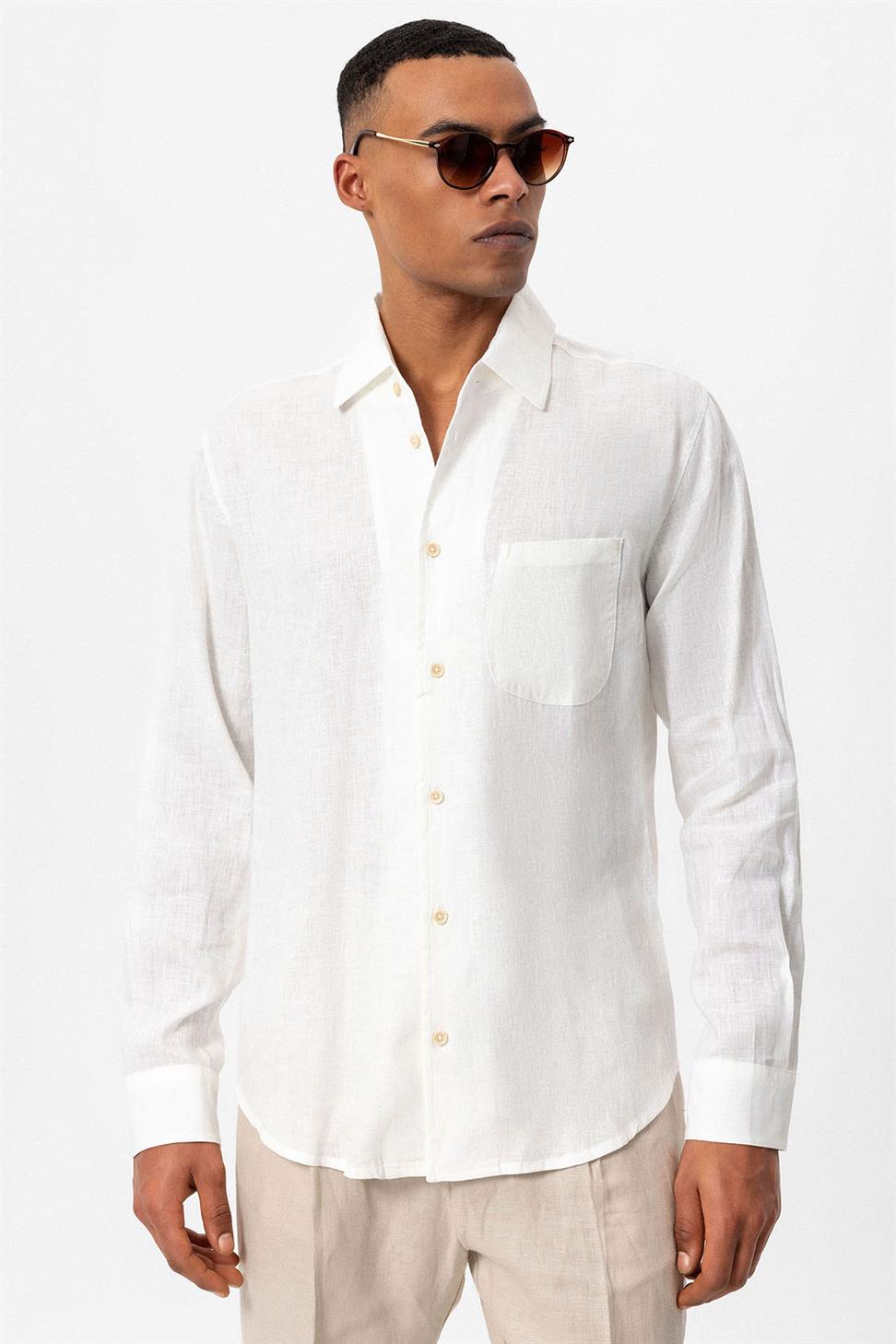 قميص رجالي بأكمام طويلة من الكتان بنسبة 100%