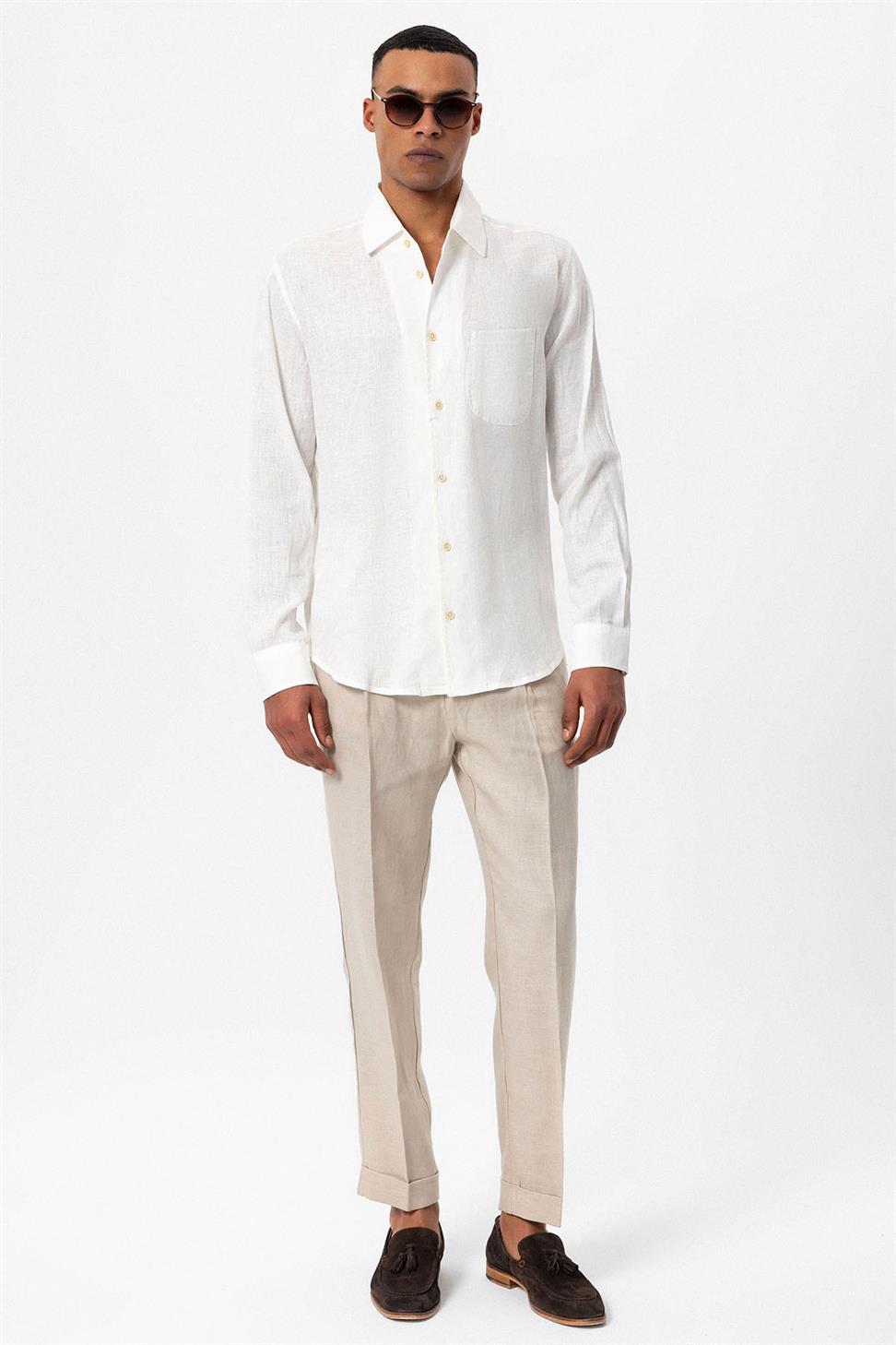 قميص رجالي بأكمام طويلة من الكتان بنسبة 100%