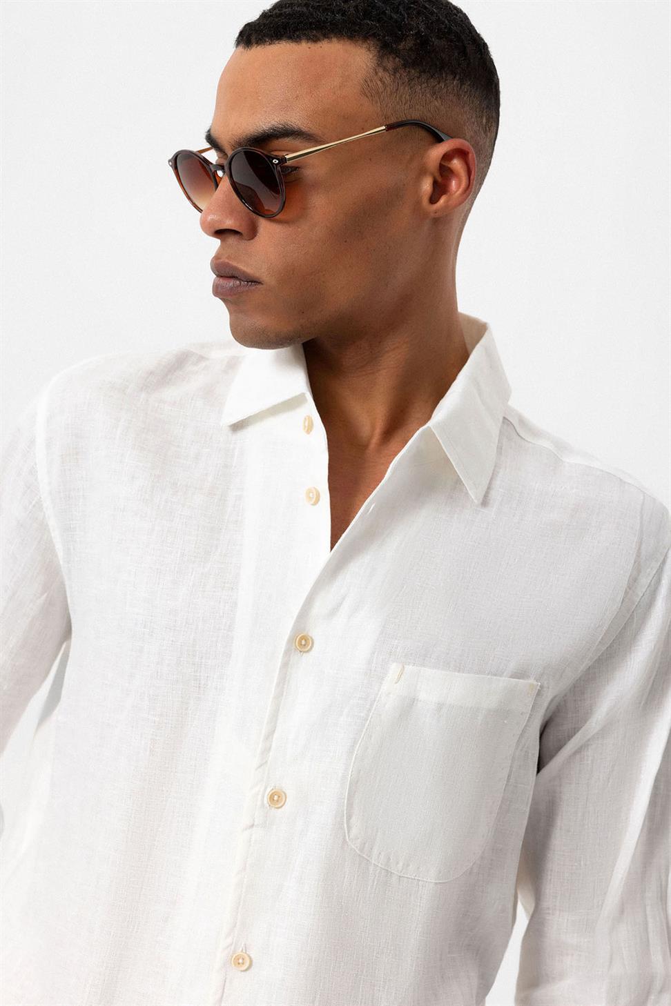 قميص رجالي بأكمام طويلة من الكتان بنسبة 100%