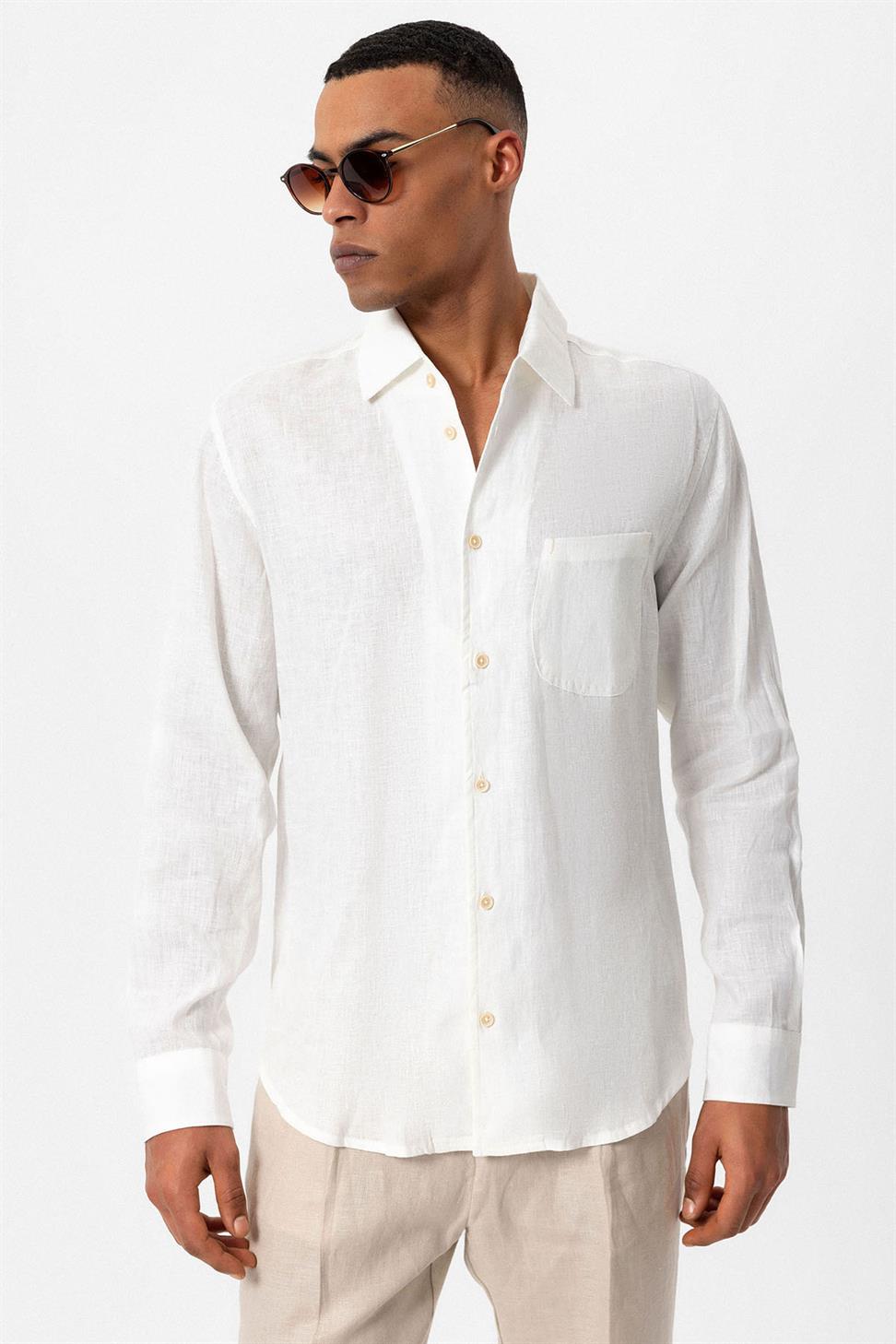 قميص رجالي بأكمام طويلة من الكتان بنسبة 100%