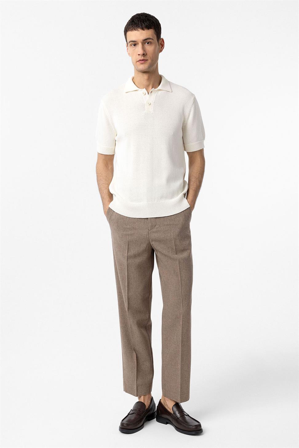 Antioch Beyaz 100% Pamuk Polo Yaka Triko T-Shirt