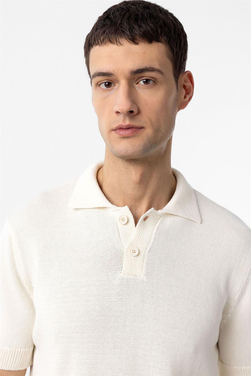 Antioch Beyaz 100% Pamuk Polo Yaka Triko T-Shirt