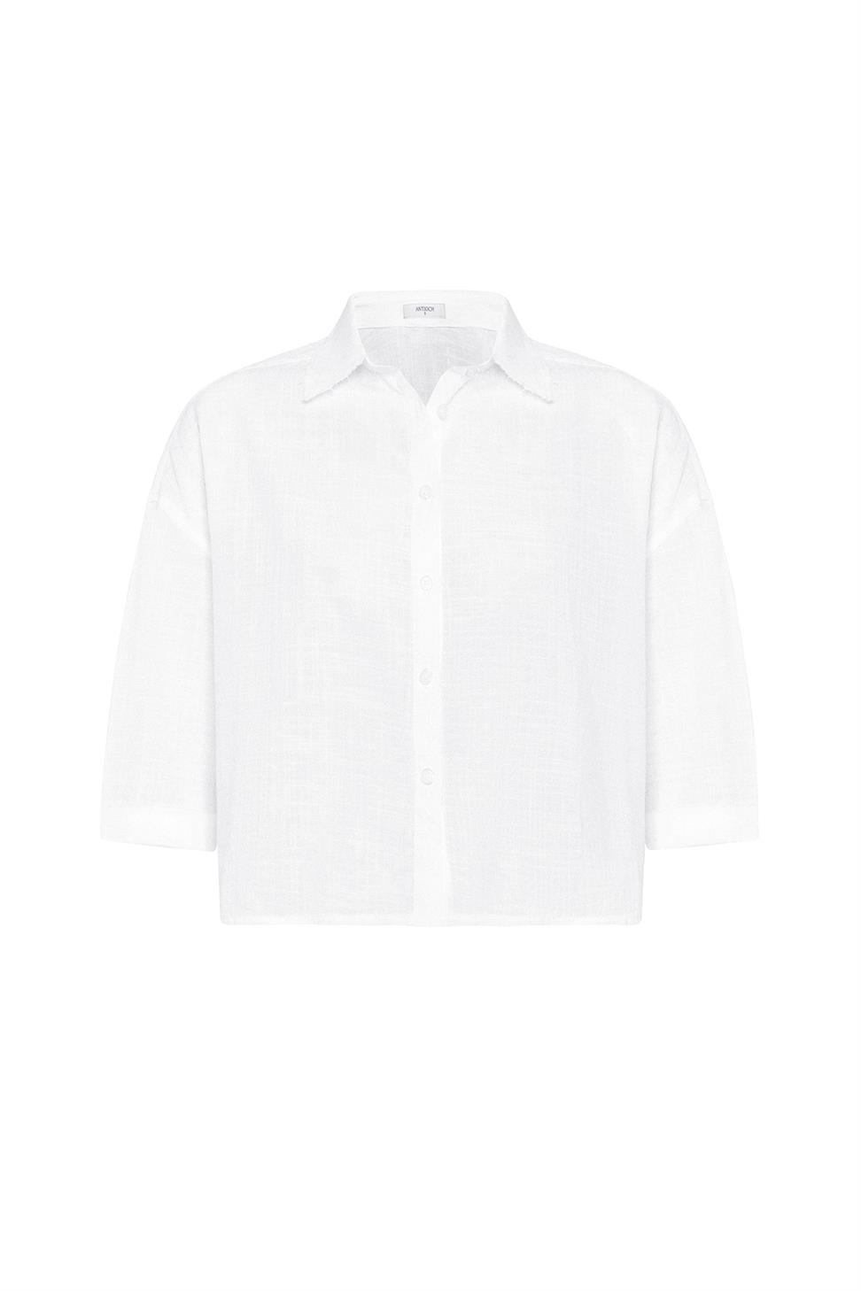 Antioch Beyaz Crop Dokulu Kadın Gömlek