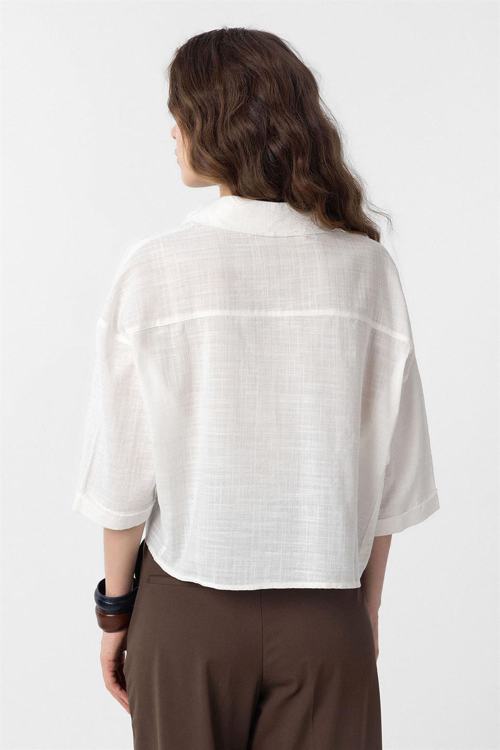 Antioch Beyaz Crop Dokulu Kadın Gömlek