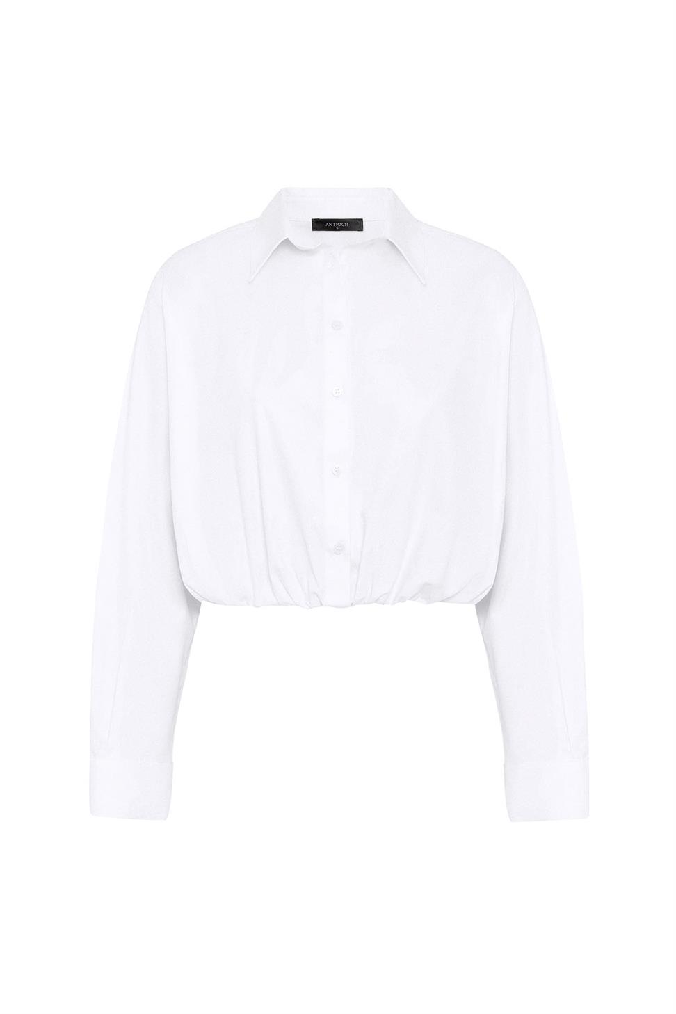 Antioch Beyaz Crop Poplin Kadın Gömlek