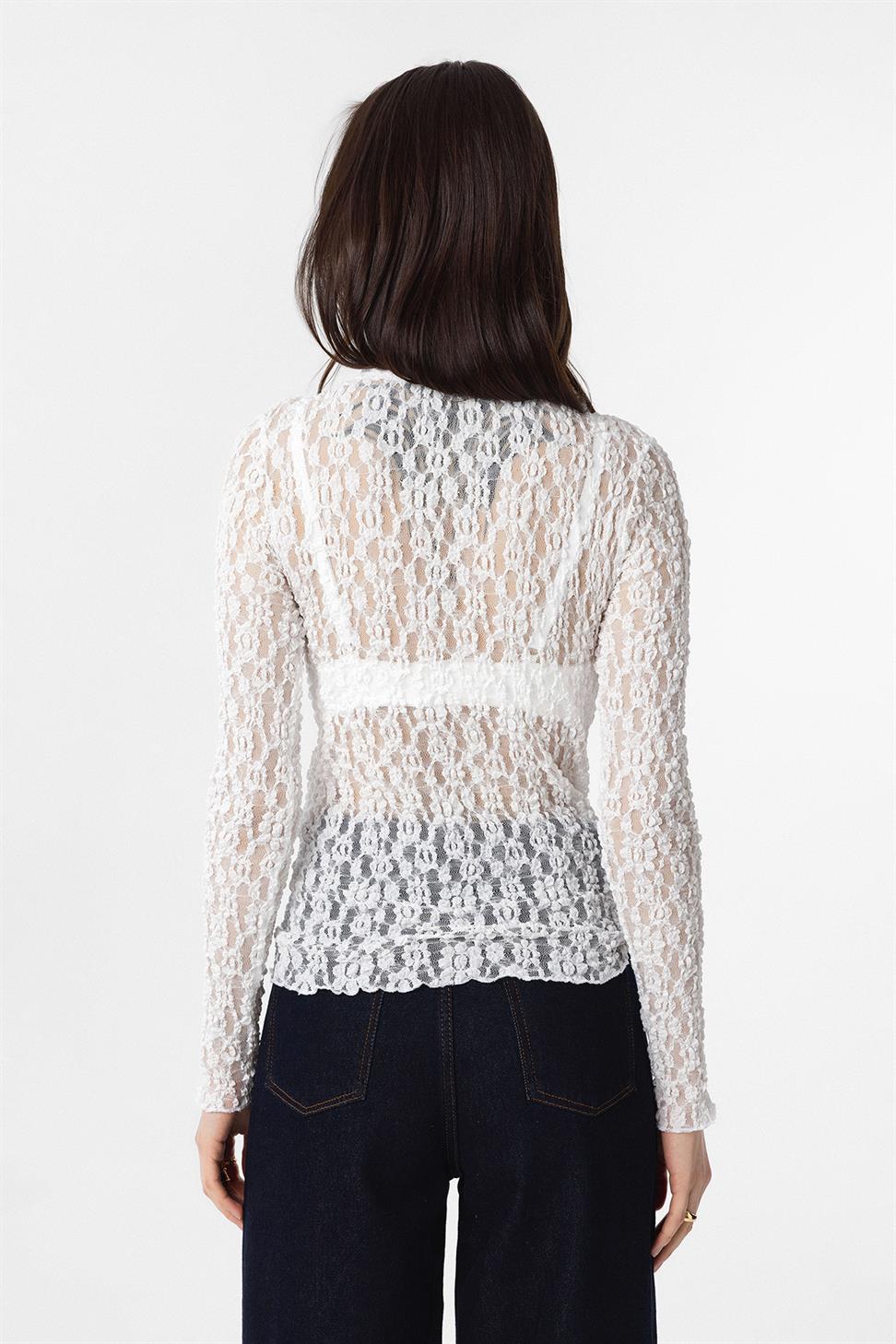 Antioch Beyaz Dantel Transparan Kadın Top