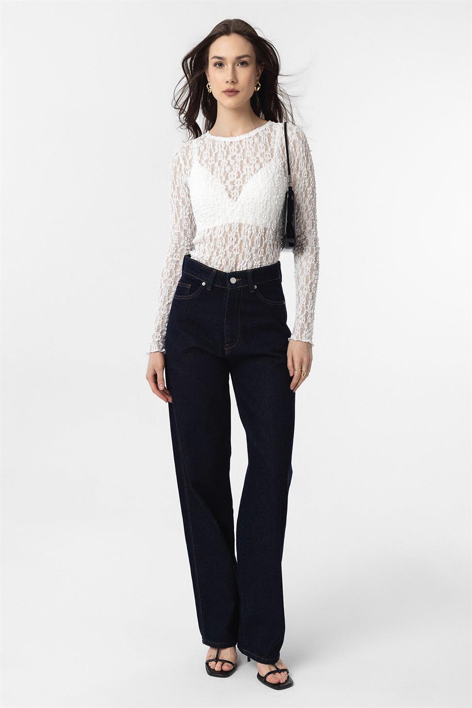 Antioch Beyaz Dantel Transparan Kadın Top
