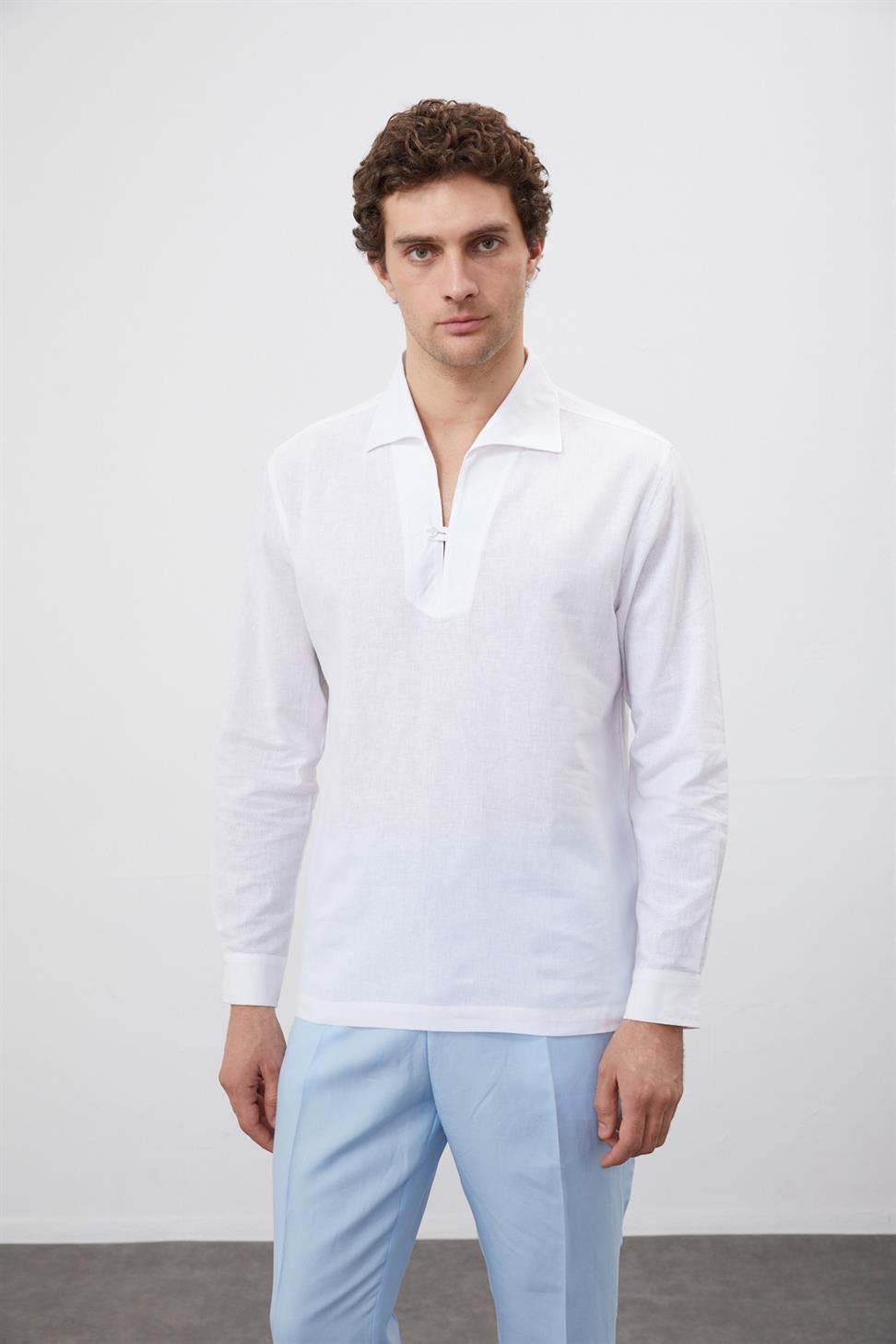 Antioch Beyaz Düğme Detaylı Erkek Gömlek