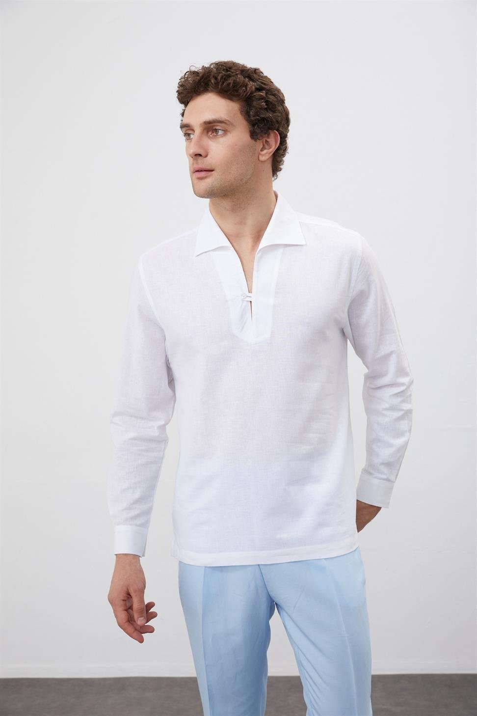 Antioch Beyaz Düğme Detaylı Erkek Gömlek