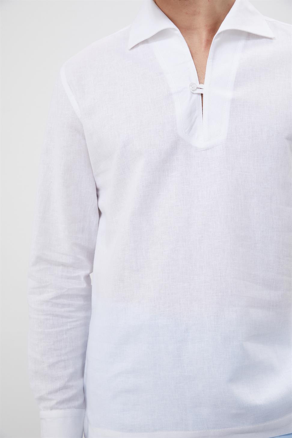 Antioch Beyaz Düğme Detaylı Erkek Gömlek