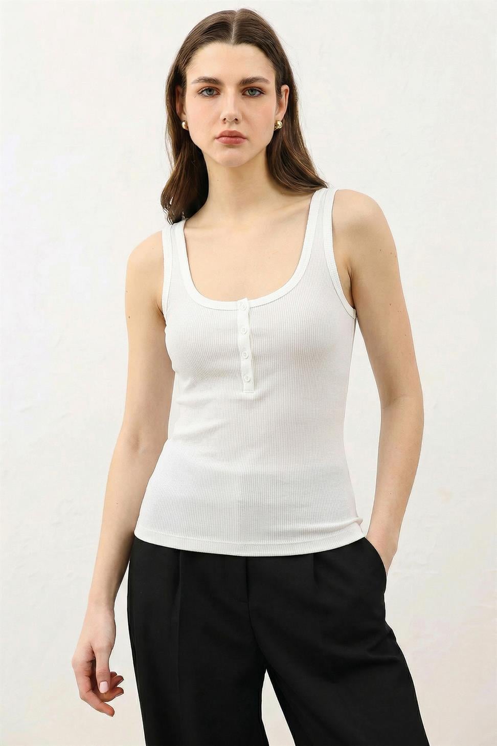 Womens T-Shirt with Button Detail
