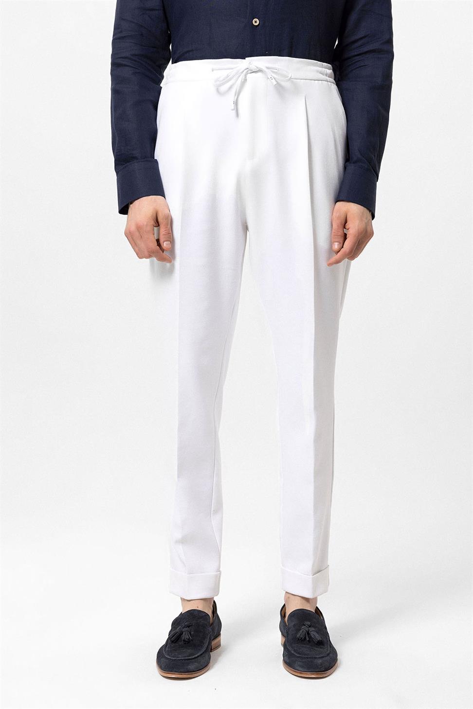 Elastic Waist Pleated Mens Trousers