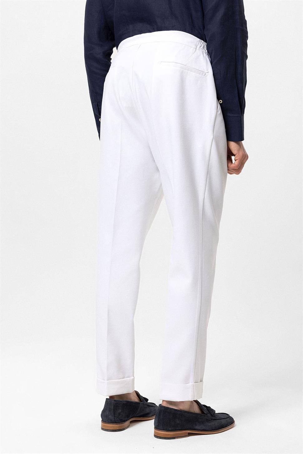 Elastic Waist Pleated Mens Trousers