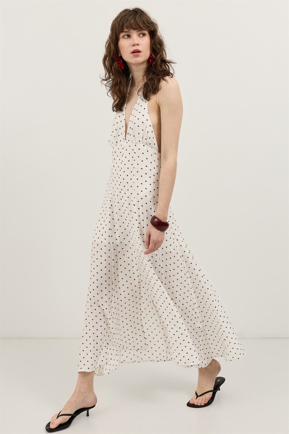 Womens Polka-Dot Dress with a Boat Neck