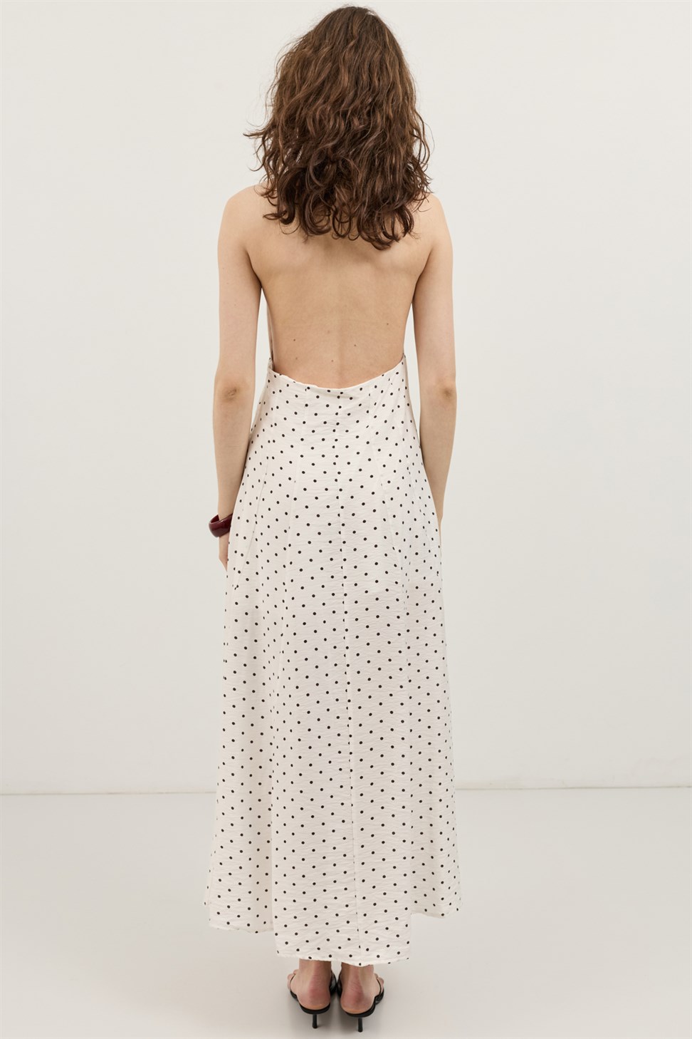 Womens Polka-Dot Dress with a Boat Neck
