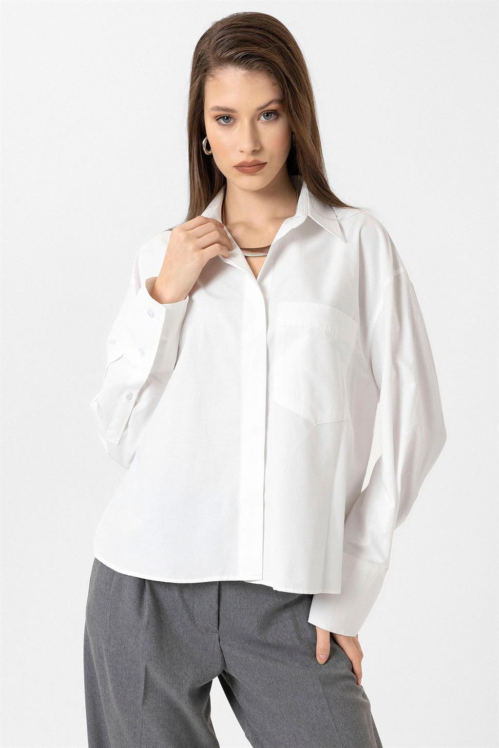 Antioch Beyaz Kadın Basic Poplin Gömlek