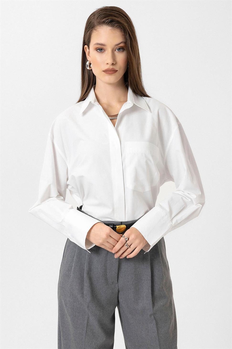 Antioch Beyaz Kadın Basic Poplin Gömlek