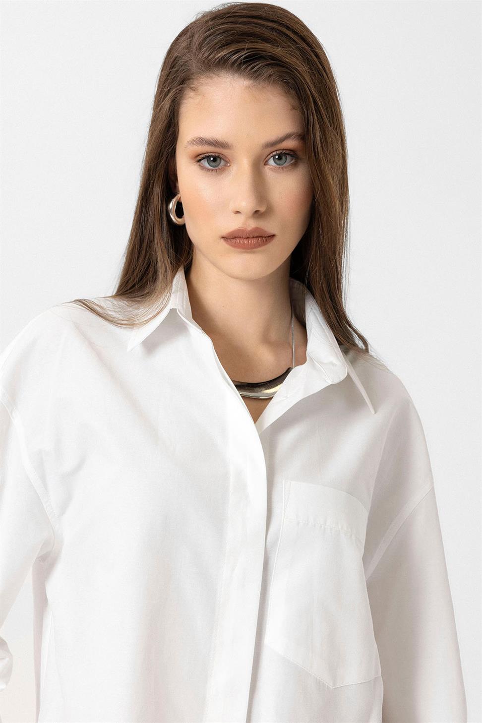 Antioch Beyaz Kadın Basic Poplin Gömlek