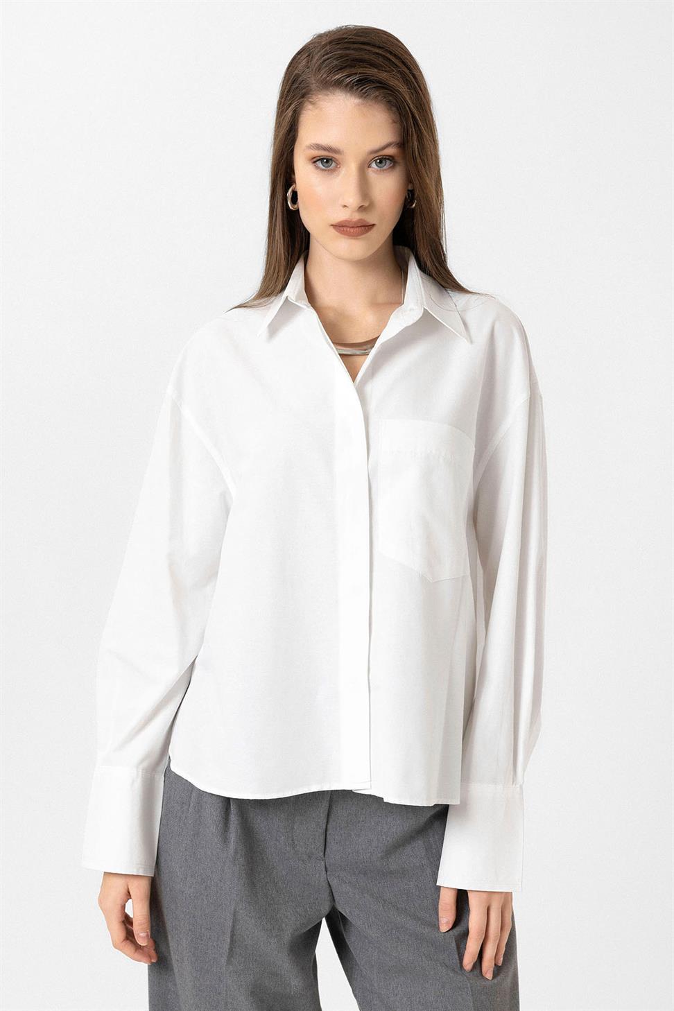 Antioch Beyaz Kadın Basic Poplin Gömlek