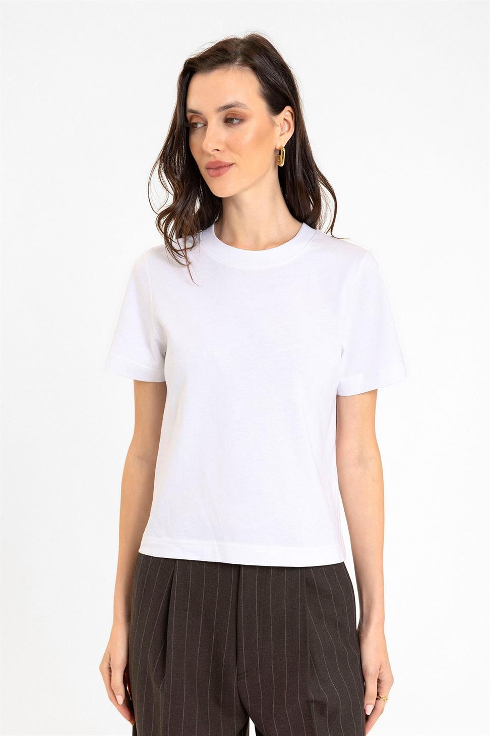 Antioch Beyaz Kadın Bisiklet Yaka Basic T-Shirt