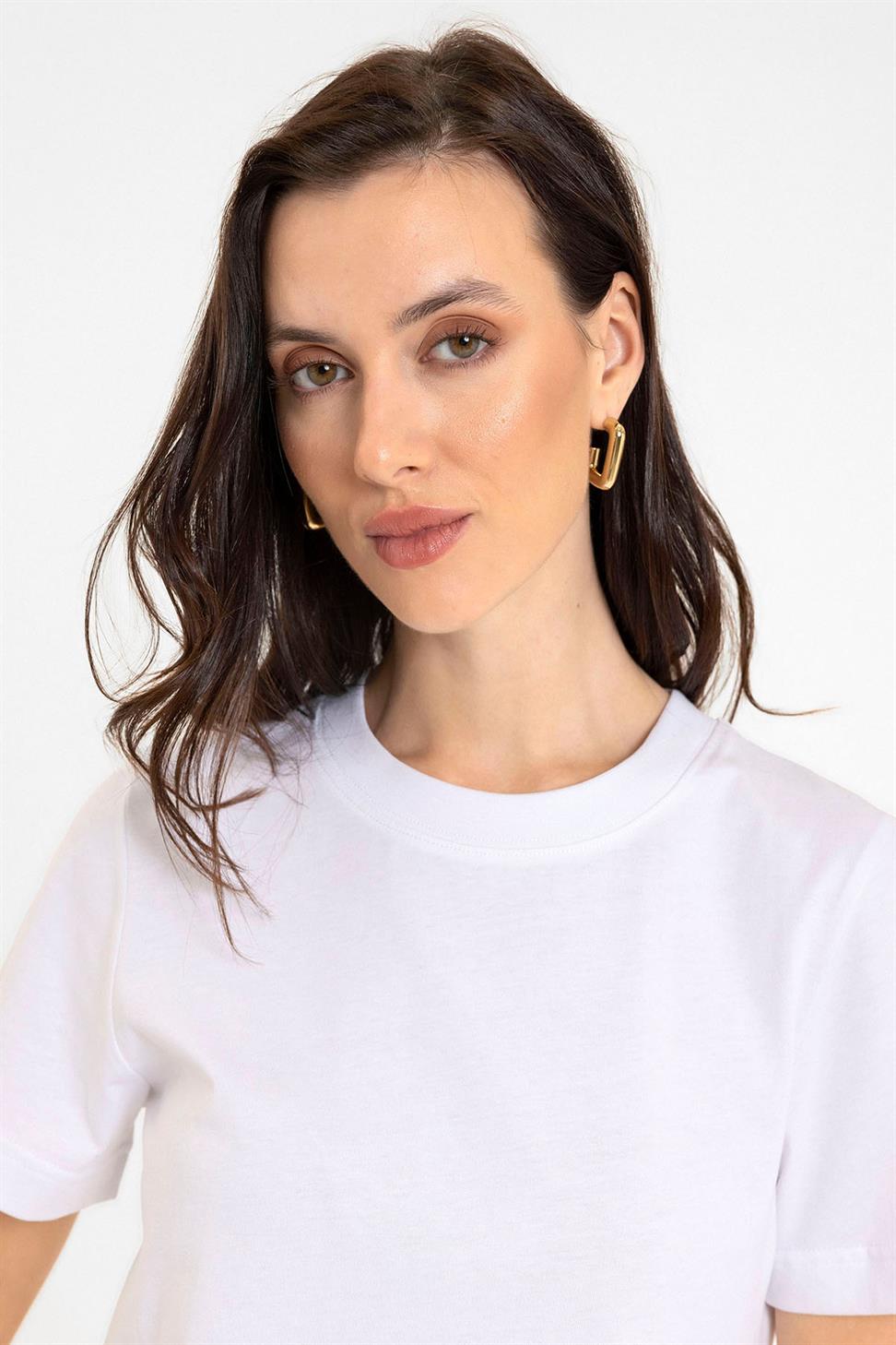 Antioch Beyaz Kadın Bisiklet Yaka Basic T-Shirt