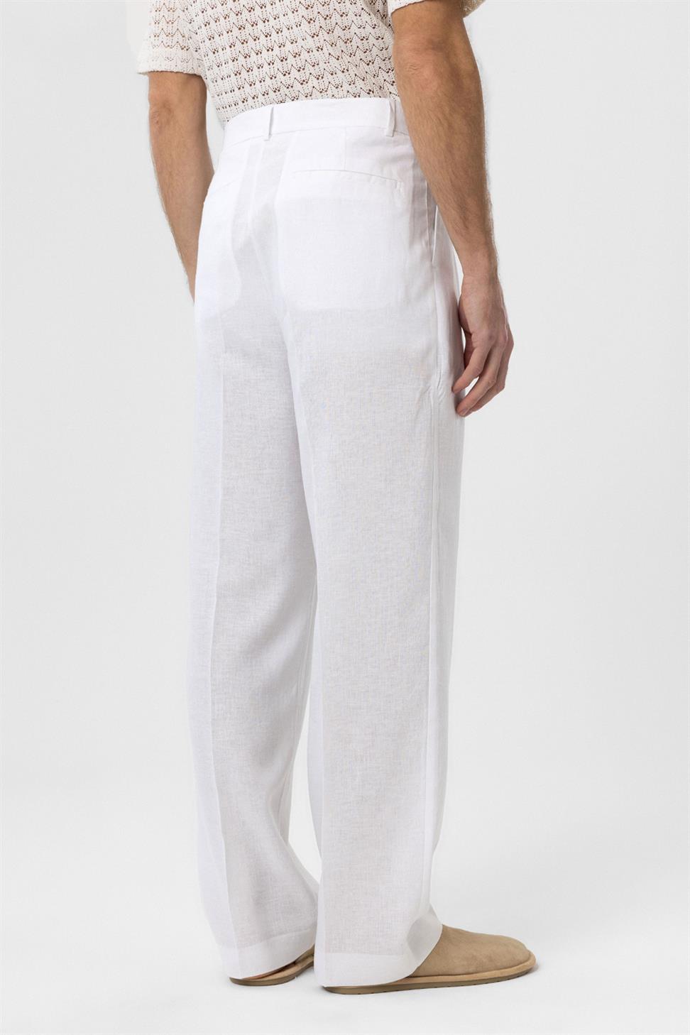 Antioch Beyaz Keten Karışımlı Erkek Baggy Pantolon