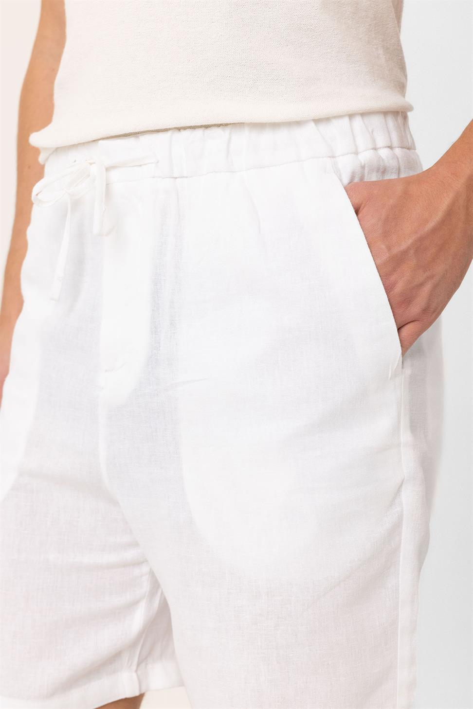 Antioch Beyaz Keten Karışımlı Erkek Şort