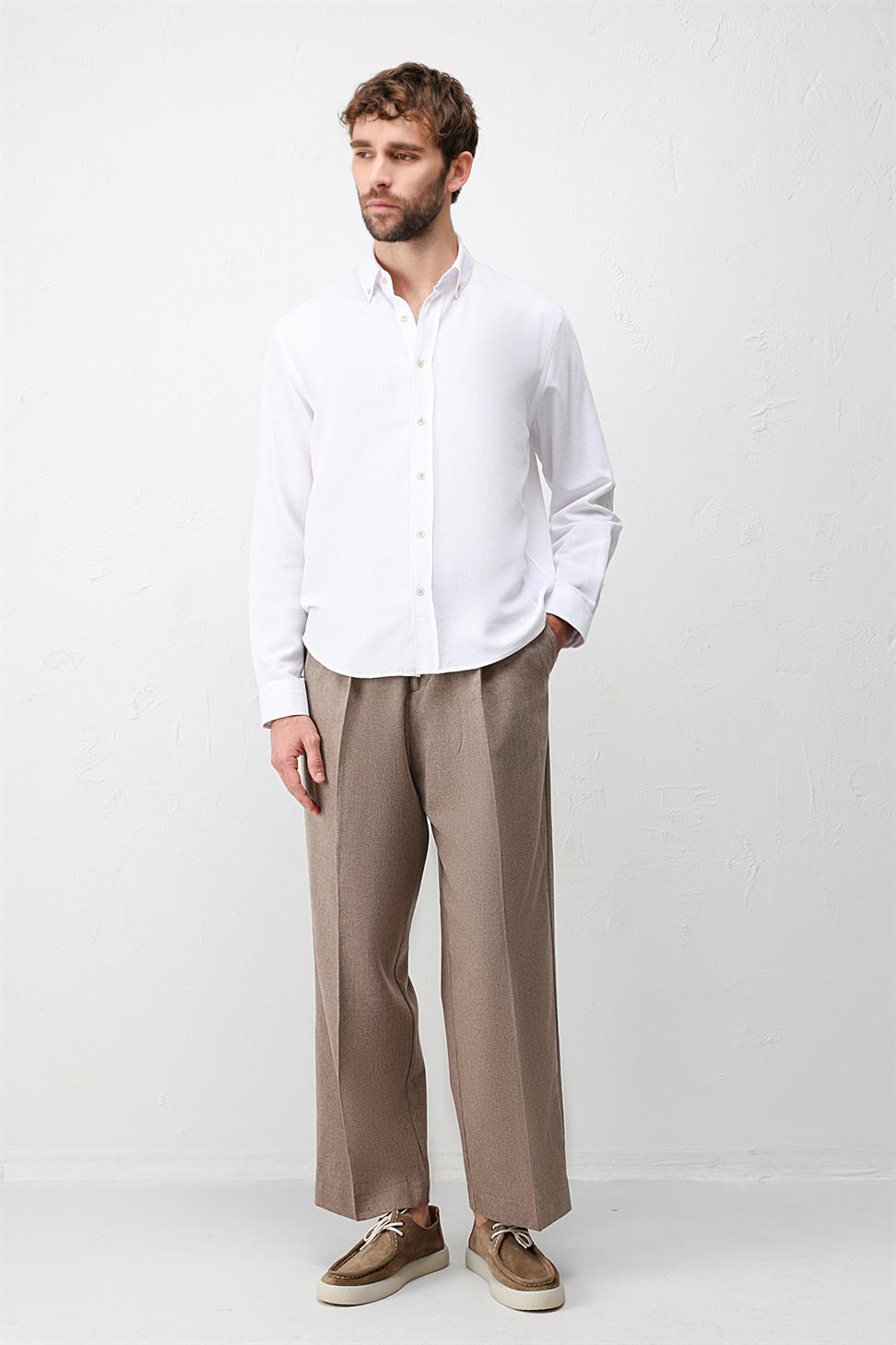 Antioch Beyaz Keten Karışımlı Relaxed Fit Erkek Gömlek