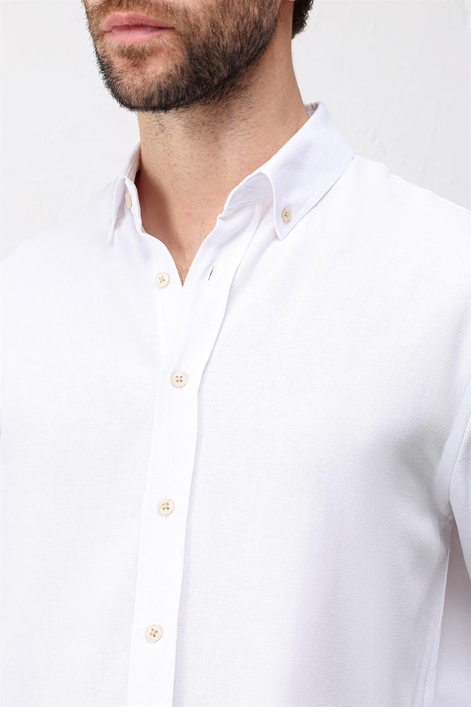 Antioch Beyaz Keten Karışımlı Relaxed Fit Erkek Gömlek