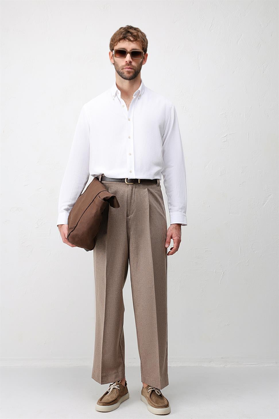 Antioch Beyaz Keten Karışımlı Relaxed Fit Erkek Gömlek