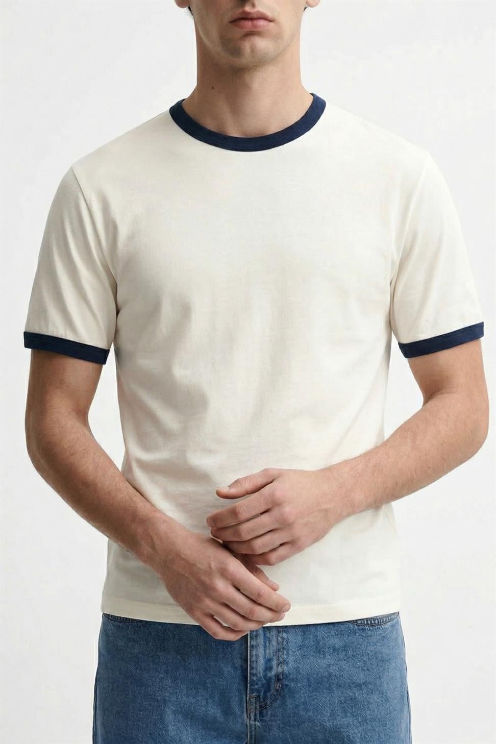 Antioch Beyaz Kontrast Yaka Erkek T-Shirt